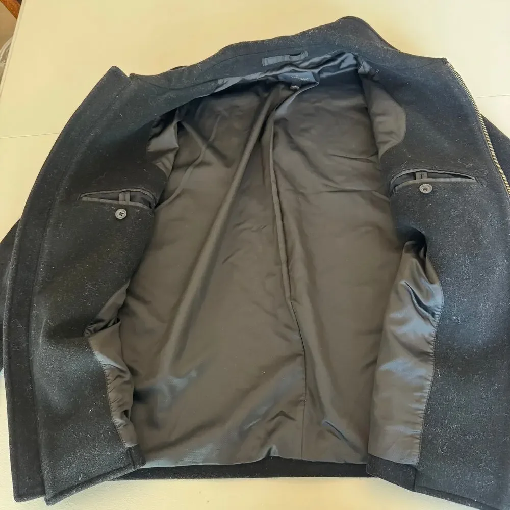 Vintage Banana Republic Men's Wool Cashmere Black Full Zip Collared Coat Large